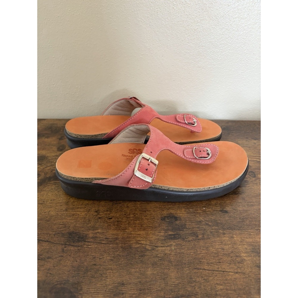SAS Sanibel T-Strap Pink Orange Sandals Women's Size 10 M